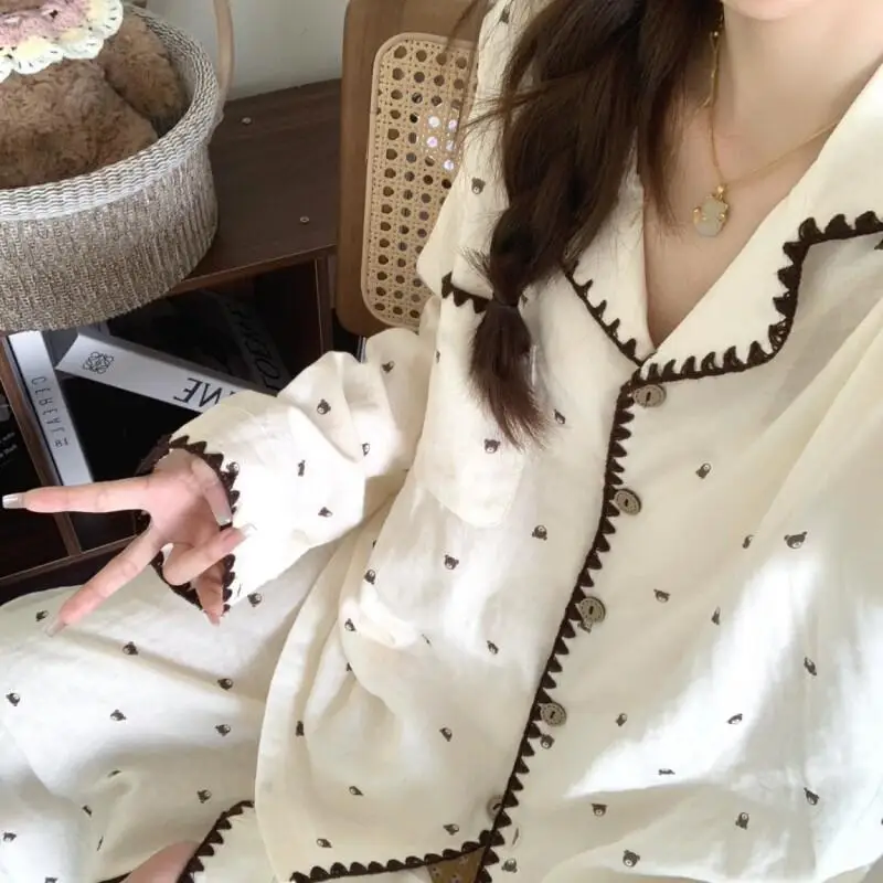 Langärmliger Pyjama aus Wolkenbaumwolle für Mädchen im Herbststil mit Teddybär für Frühling und Herbst 2025, neues tragbares Herbst-Hausanzug-Set