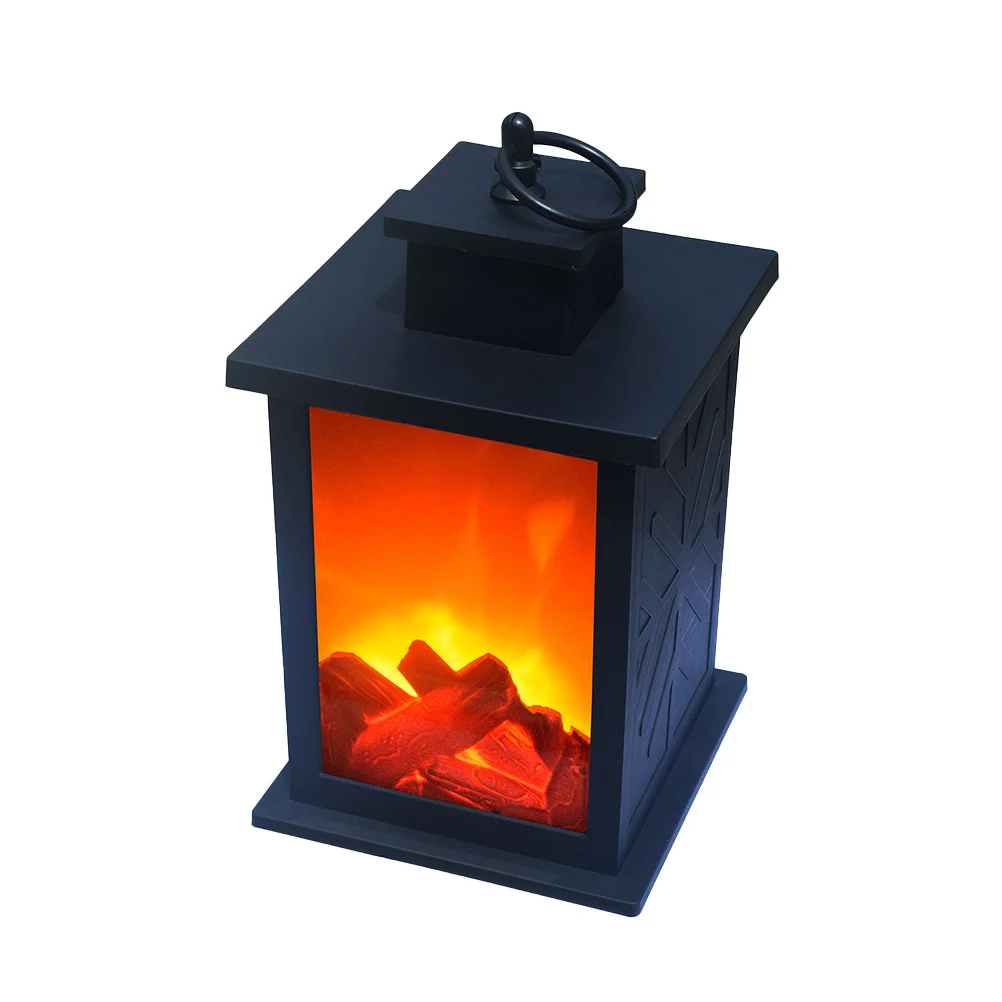 

Portable LED Simulation Fireplace Light Square Plastic Lantern Decorative Hanging Lantern for Home Garden Decor