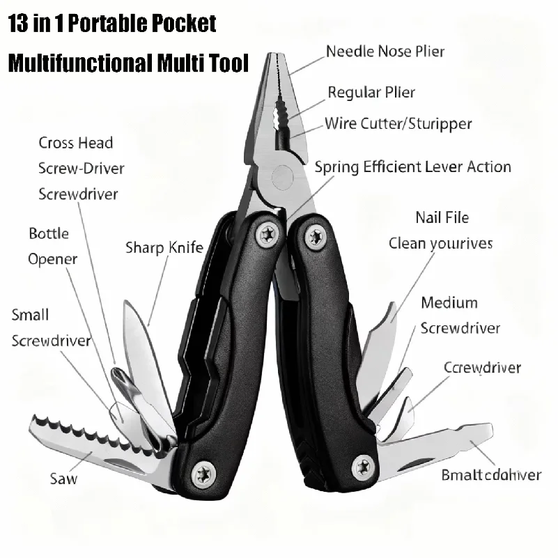 Professional multi-functional folding pliers, mini EDC hand tools stainless steel portable pocket, outdoor camping survival suit