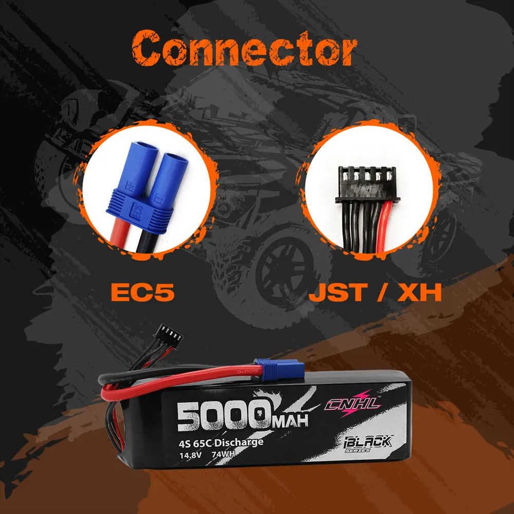 แบตเตอรี่ cnhl Lipo 4S 14.8V 5000mAh 65C พร้อมปลั๊ก EC5สำหรับเครื่องบินรถยนต์เรือเฮลิคอปเตอร์เครื่องบิน Quadcopter Drone Racing Model