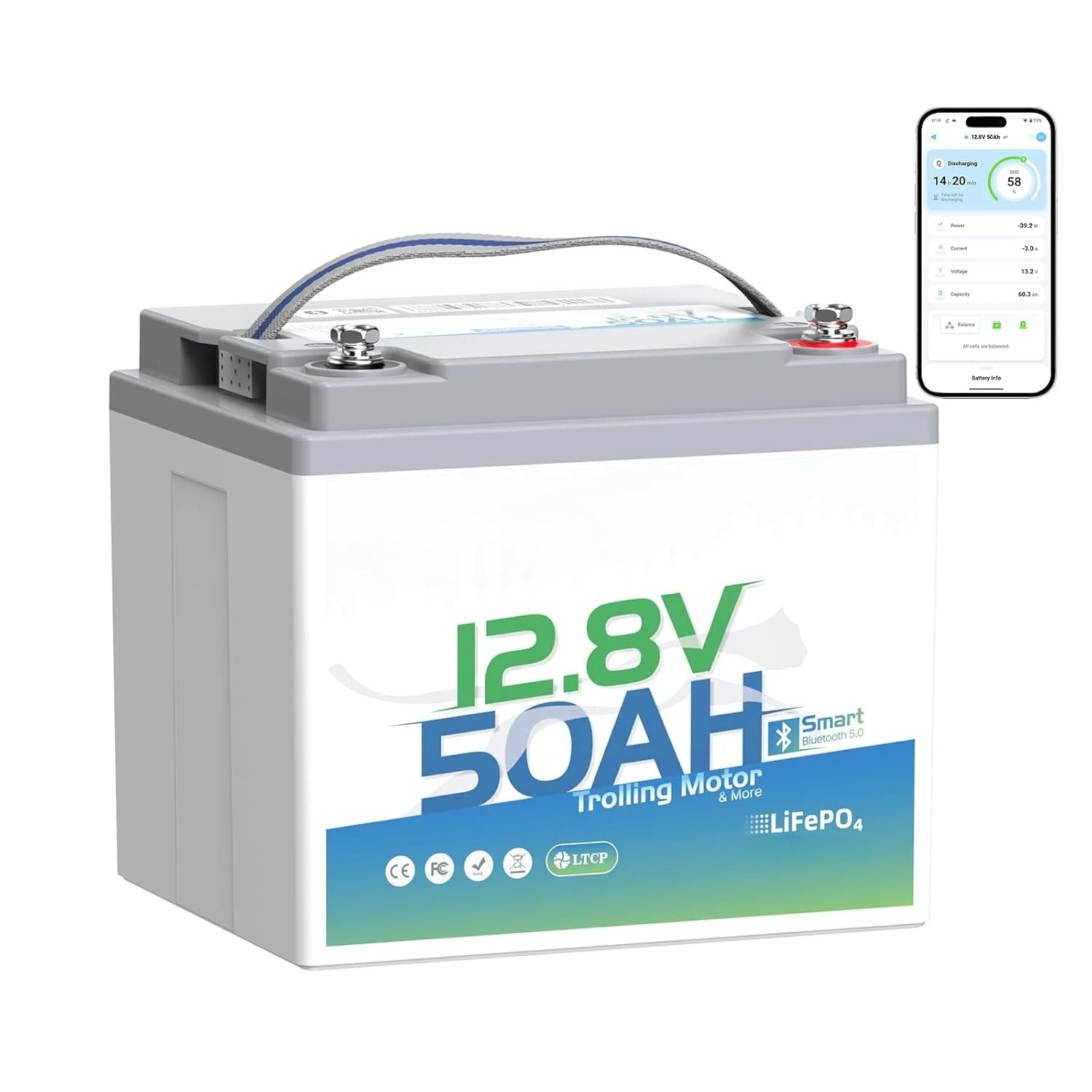 

Smart Bluetooth 12V 50Ah LiFePO4 Lithium Battery for Trolling Motor, Low-Temp Protection, 10 Years Lifetime, Customized