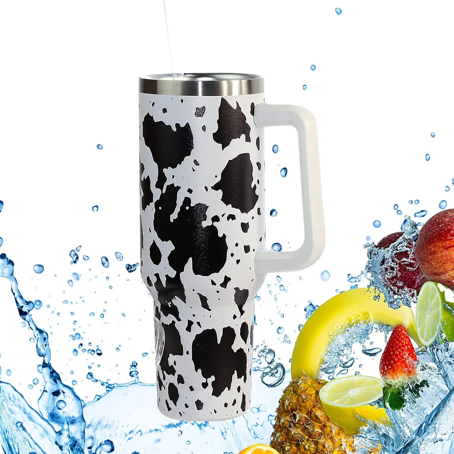 

Sturdy Eco-Friendly Stainless Steel Cow Tumbler with Handle - Large 40oz Capacity - Double Vacuum Sealed Lid for Leak Proof Desi