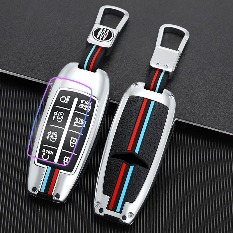 

Zinc Alloy Cowhide Car Key Case Cover Fob For Hyundai Grandeur HG Sedan Santa Fe 3DM Grand SantaFe 2018 IX45 EQUUS Azera Genesis