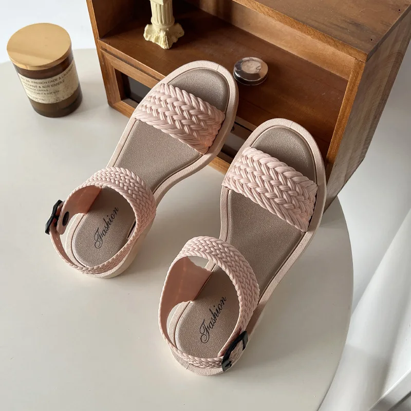 

Summer Women Sandals Casual Flat Simple Beach Sandals Fashion Vacation Roman Sandals Strap Rubber Soles Ladies Daily Sandalia