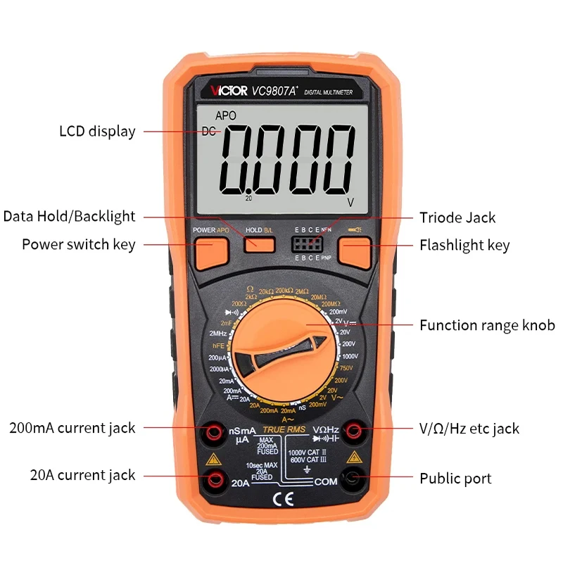 Digital Multimeter 19999 Count Transistor Tester AC/DC Voltage Current ESR High Precision Meter Resistance Capacitance Smart DMM