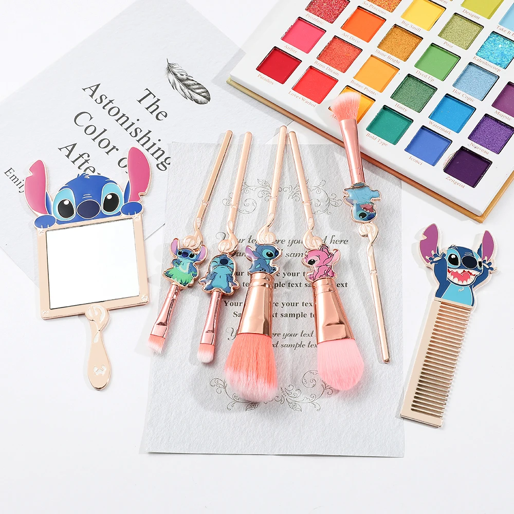 Super cute, Stitch makeup brush set, creative portable hand mirror and comb to choose from, suitable for girls' birthday parties