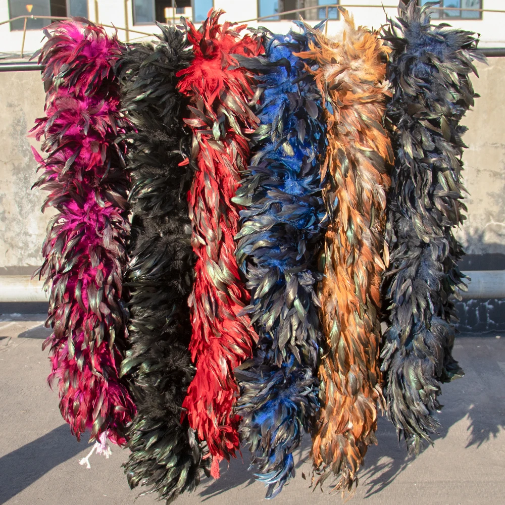 Wholesale 2M Fluffy Rooster Feathers Boa Fringe Shawl Scarf Wedding Party Stage Sewing Dress Decoration Accessory Crafts