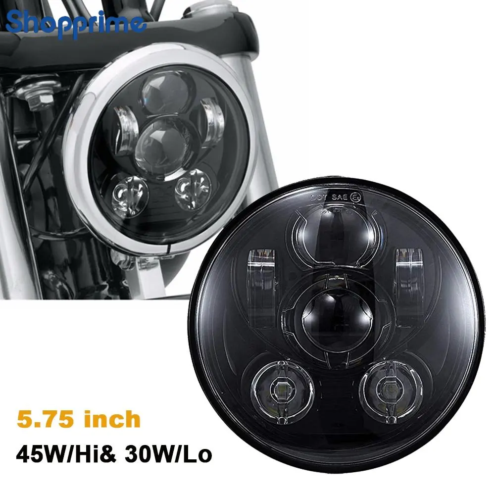 5.75 Inch LED Headlight Projector Halo Ring Motorcycle For Dyna Sportster Softail Moto Light White DRL Angel Eyes Headlamp