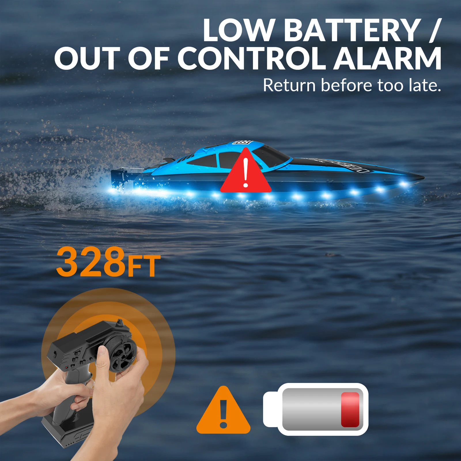 RC Boat 2.4Ghz 20MPH High Speed Racing Watercraft Remote Control with LED Lights Speedboat Toys For Children Ready-to-Run Gifts