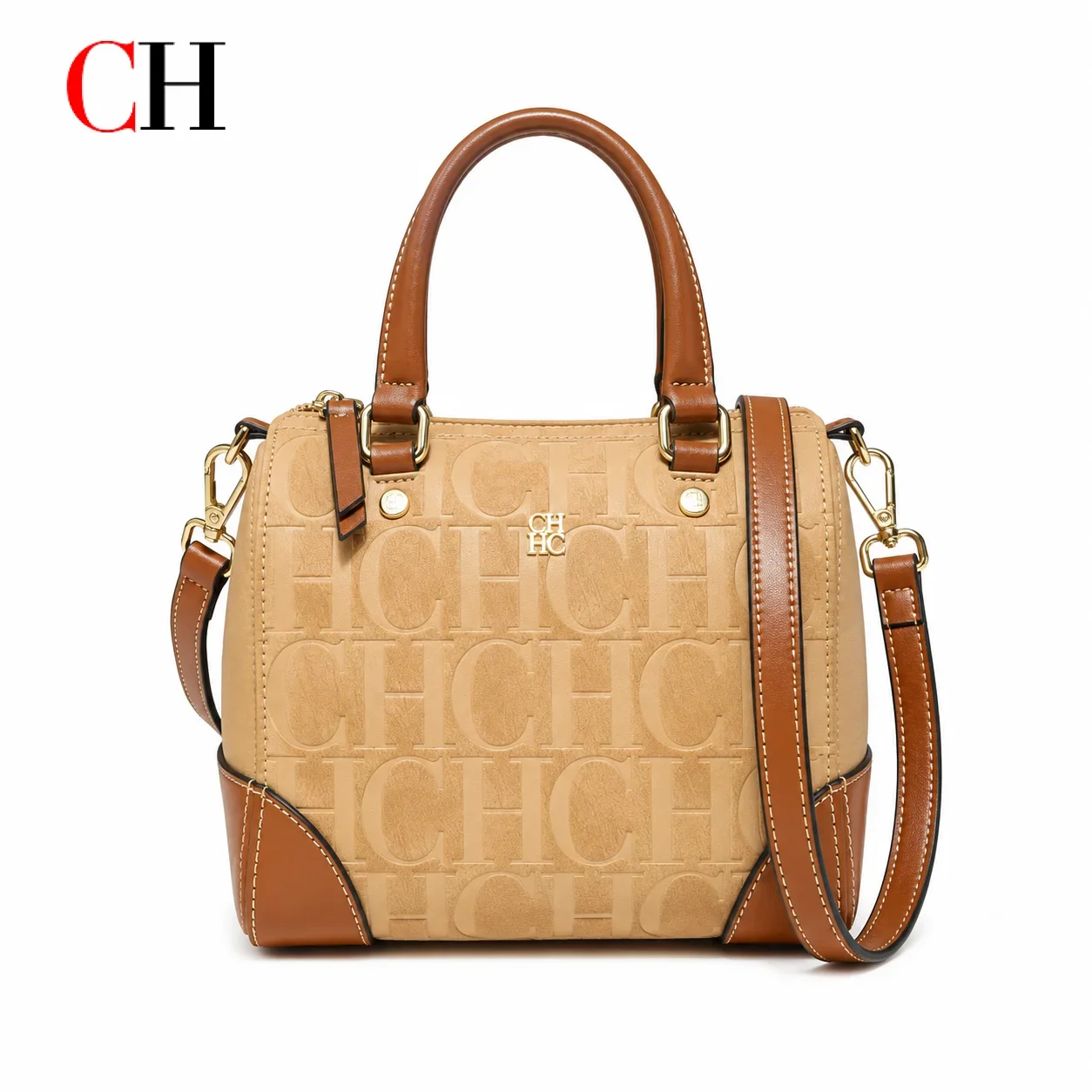 CH Womens Everyday Boston Bag Embossed Monogram Color Block Top Handle Detachable Strap All Match Purse