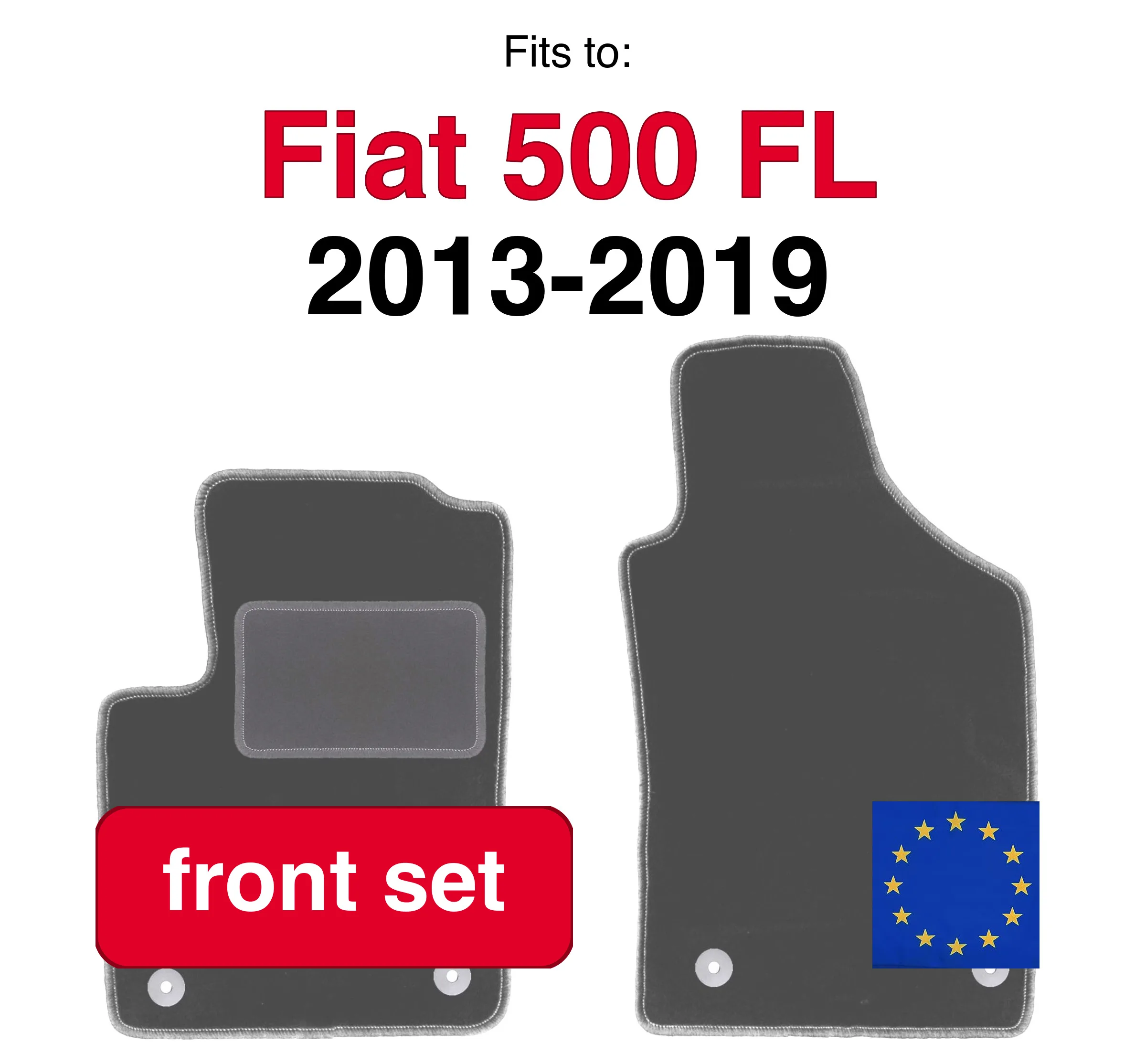 Auto velours vloermatten voor Fiat 500 FL hatchback (2013-2019) - grafiet (2 stuks) set auto vloermatten voorin