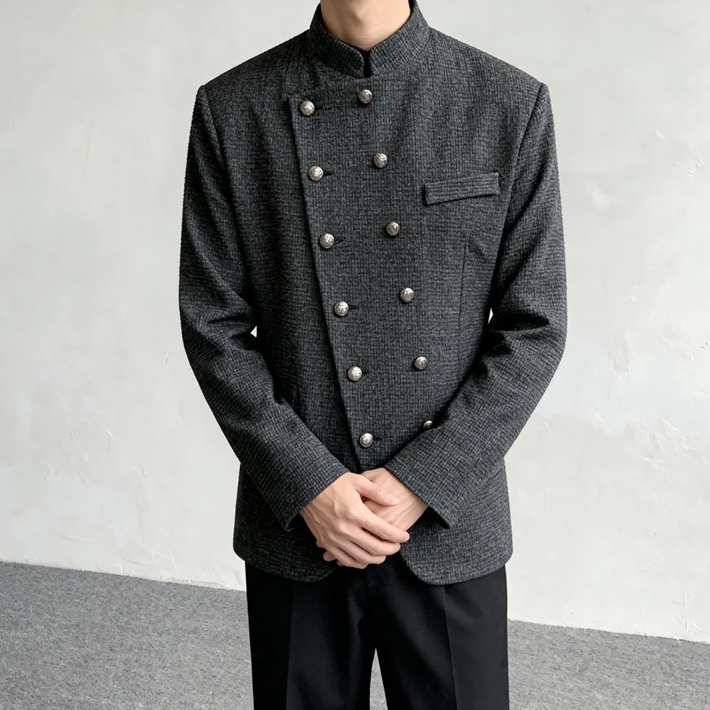 

Новый китайский мужской костюм-пиджак в стиле Наполеона с воротником-стойкой, с узором «птичий глаз», традиционное пальто Чжунган для выступлений