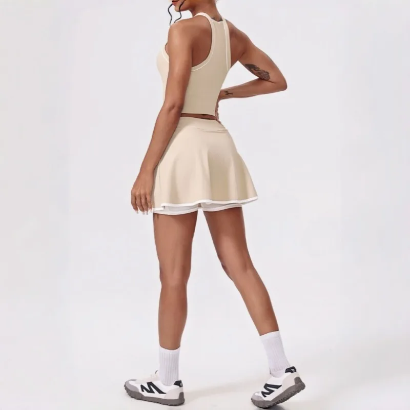 

Женский комплект для йоги из 2 предметов, спортивный костюм для бега в тренажерном зале, спортивный жилет, комплект с короткой юбкой для фитнеса, облегающий комплект с высокой талией, комплект из 2 предметов