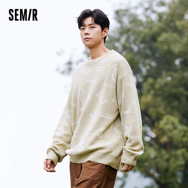 Semir Pullover Sweater Men 2024 New Winter Fashion Brand Letter Jacquard Sweater Loose Top