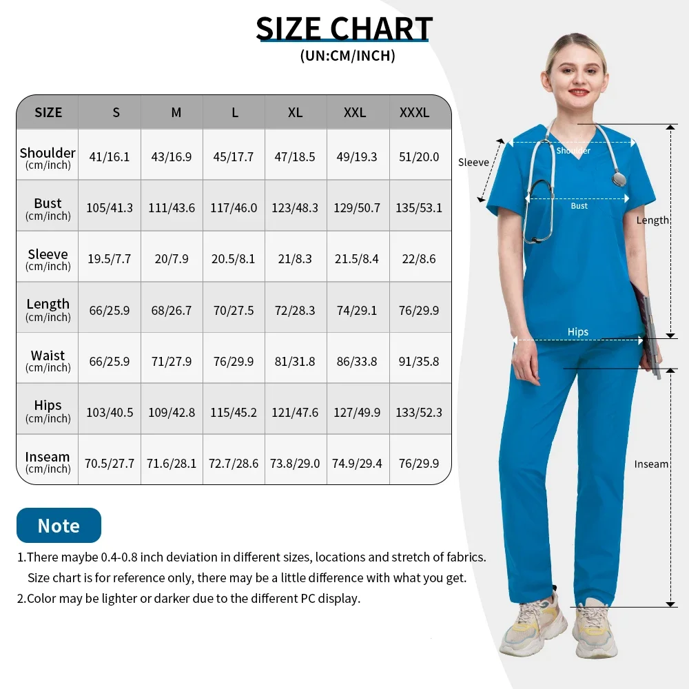 스트레치 스크럽 세트 여성 슬림핏 의료 유니폼 의사 상의 바지 수술복 간호사 액세서리 뷰티 살롱 작업복 스파 세트