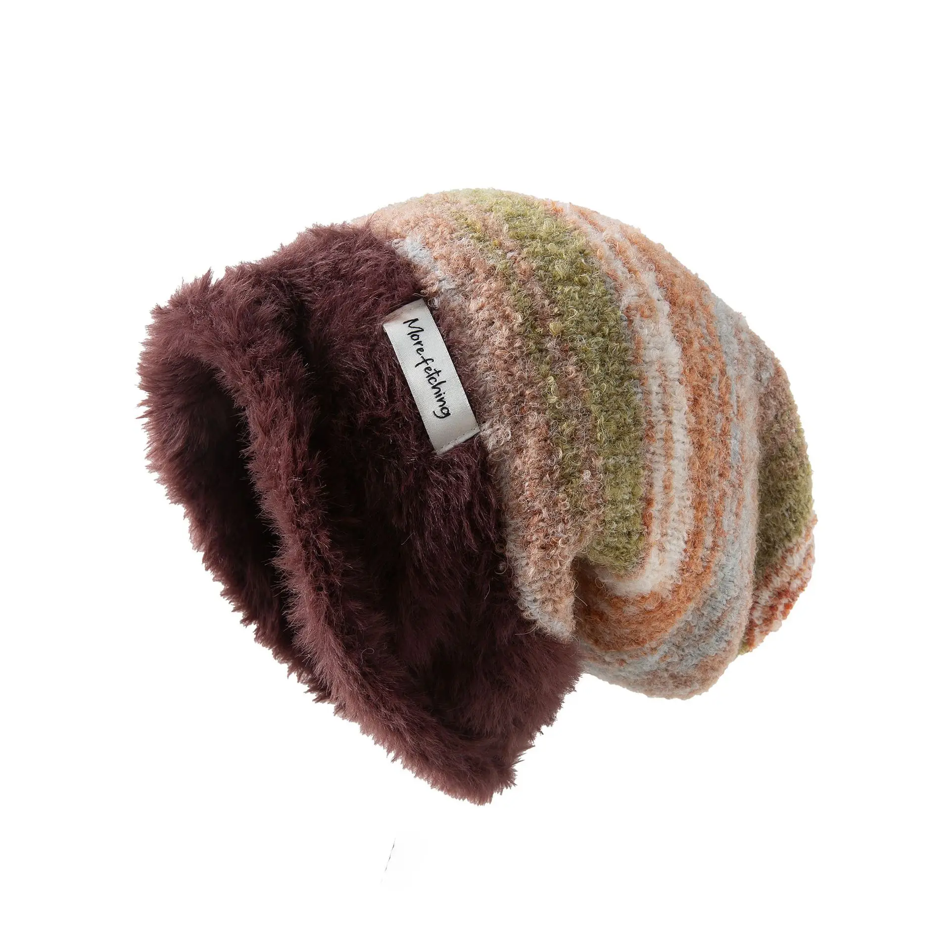 

Rainbow Color Block Slouchy Beanie Women Thermal Knitted Winter Hat with Ear Flaps Fashion Outdoor Snow Sports Stretch Fit