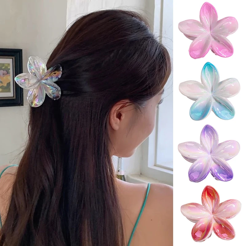 1pc Flower Hair Claw Clips Vacation Beach Style Girls Hair Clamps Lightweight Plastic Hair Clips Headwear Multi Color Hairpins