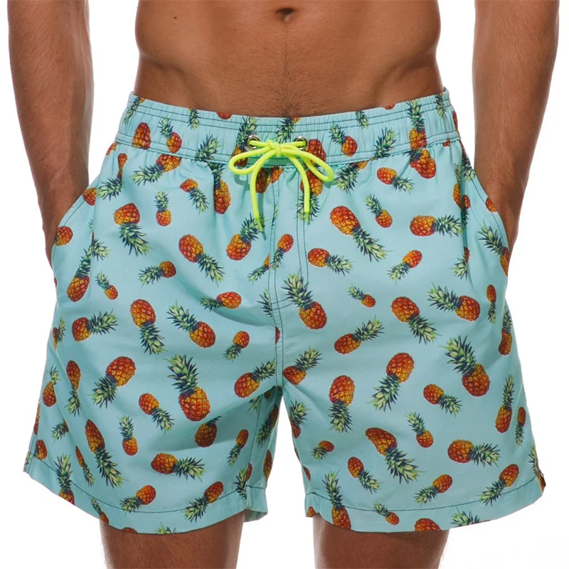 Pantalones cortos de playa con estampado 3D de piña para hombre, bañador Hawaiano Simple, traje de baño de hielo fresco, Verano