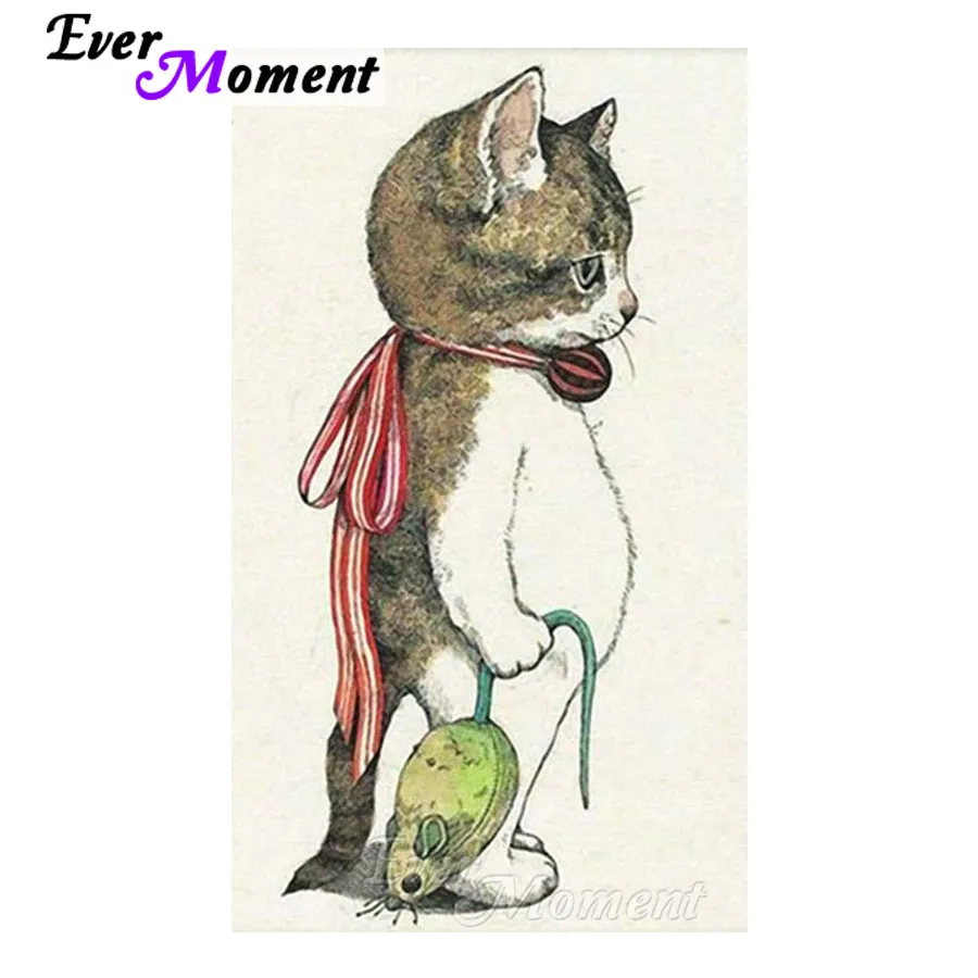 

Алмазная картина Ever Moment, кошка, животное, украшения для дома, вышивка крестиком, 5D DIY, полная дрель, круглая Алмазная вышивка ASF1300