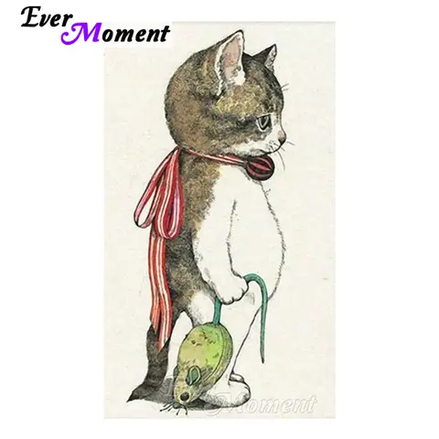 Ever Moment Pittura diamante Gatto Animale Decorazioni per la casa Punto croce 5D Fai da te Trapano completo Diamante rotondo Ricamo ASF1300