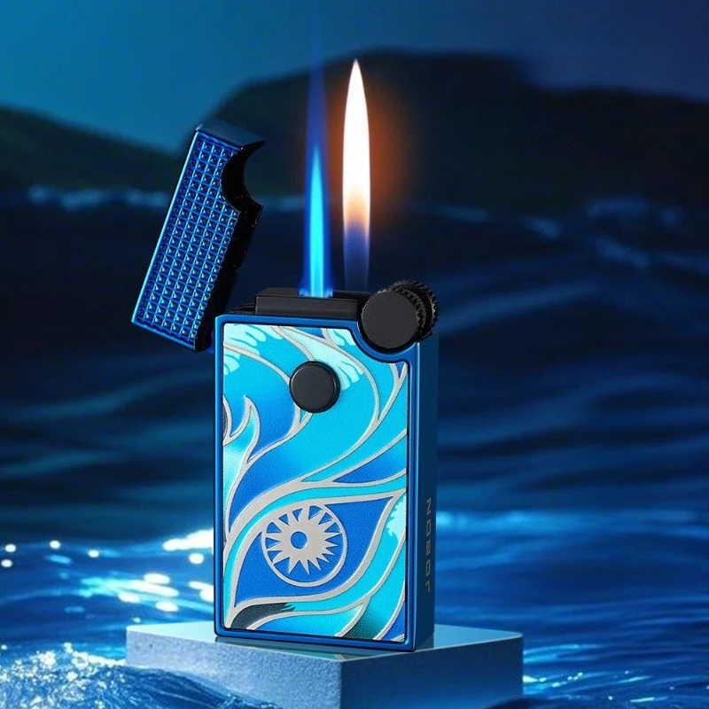 

Надувная зажигалка с двойным огнем и прямой зарядкой, прозрачная газовая камера, креативная резьба, ветрозащитный металлический инструмент для освещения сигарет