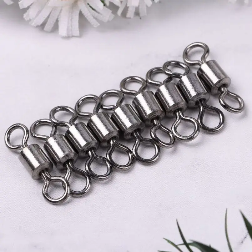 100 Pcs/lot High Strength Fishing Swivels Bearing Solid Rings Rolling Fishing Connector Fishing Tackle Accessories Multi Sizes