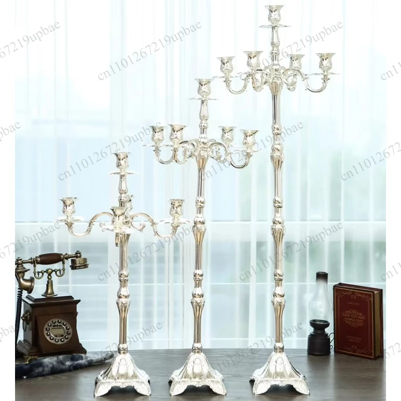 Luxury Tall Metal Candle Holder, Silver Five Arm Tealight Candlestick, Wedding Centerpieces Bougeoir, Home Decor FC370