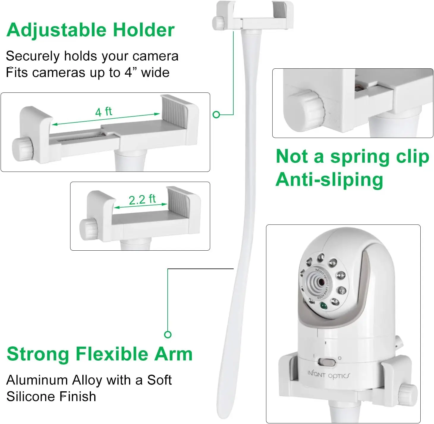 Universal Baby Monitor Mount for Cribs and Furniture, Flexible Camera Holder with Sturdy Design