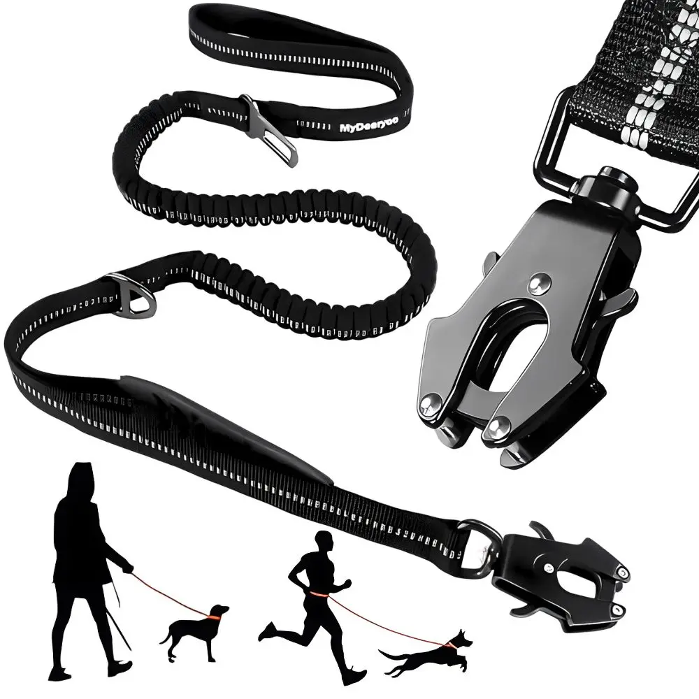 1 Stück 4-in-1 Stoßdämpfende Bungee-Hundeleine & Schnellverschluss-Karabiner für Große und Mittelgroße Hunde Tägliches Gehen, Laufen YMY