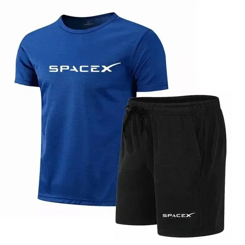 

Men's Running T-shirt and Shorts 2-piece Set Round Neck Elastic Sports and Leisure Fitness Set Fashion Quick Drying Set