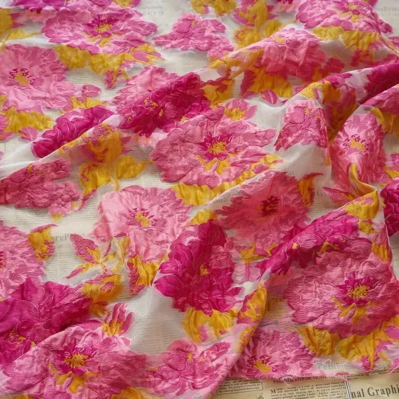 45cmX145cm Pink Yellow Contrasting Embossed Jacquard Fabric Wedding Dress Clothing Shirt Skirt Diy Sewing Fabric A123