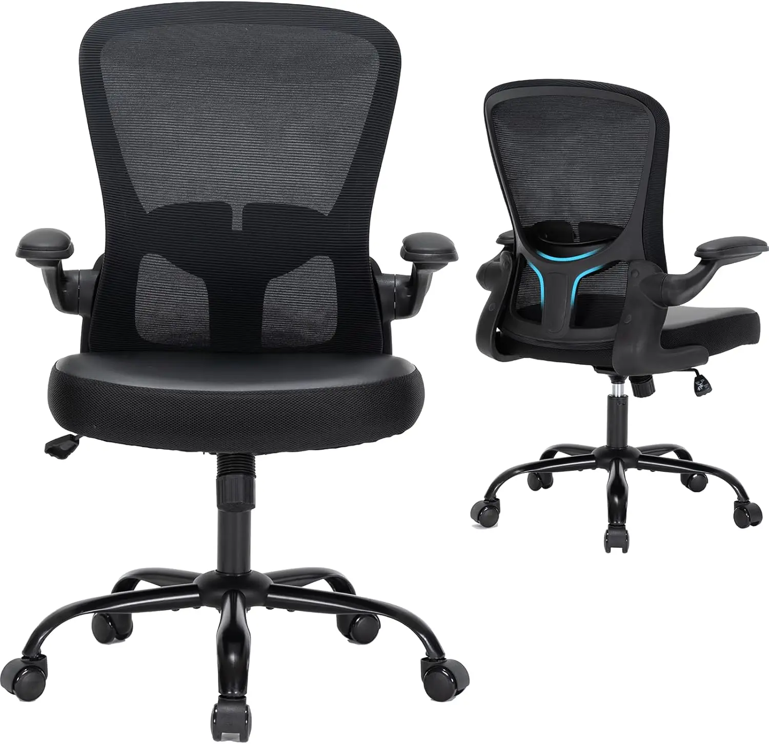 

Office Chair, Ergonomic Desk Computer Chair With Pu Leather Cushion, Home Office Desk Chairs With Flip-Up Arms And Adjustable