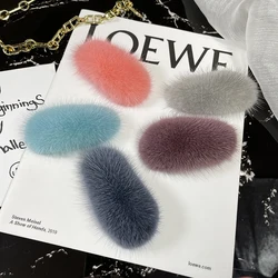New High Quality Girl Mink Fur Hair Clip Artificial Real Rex Rabbit Hair BB Clip Sweet Plush Hairclip Colorful Hair Accessories