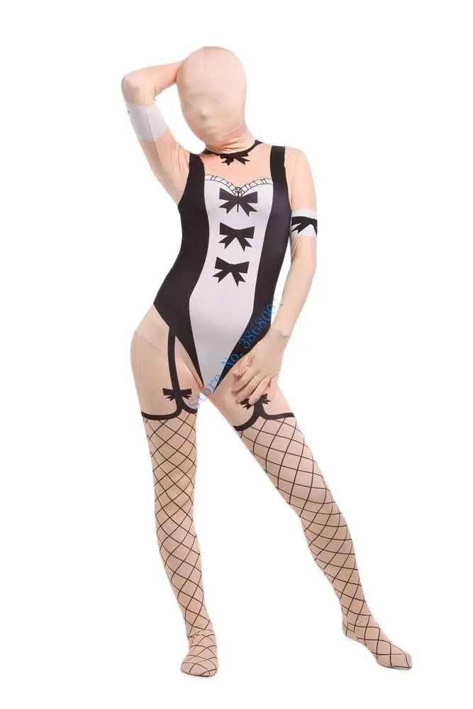 Maid in flesh-colored sexy stockings cosplay Catsuit Costume full Body Zentai suit stage costumes club party jumpsuit