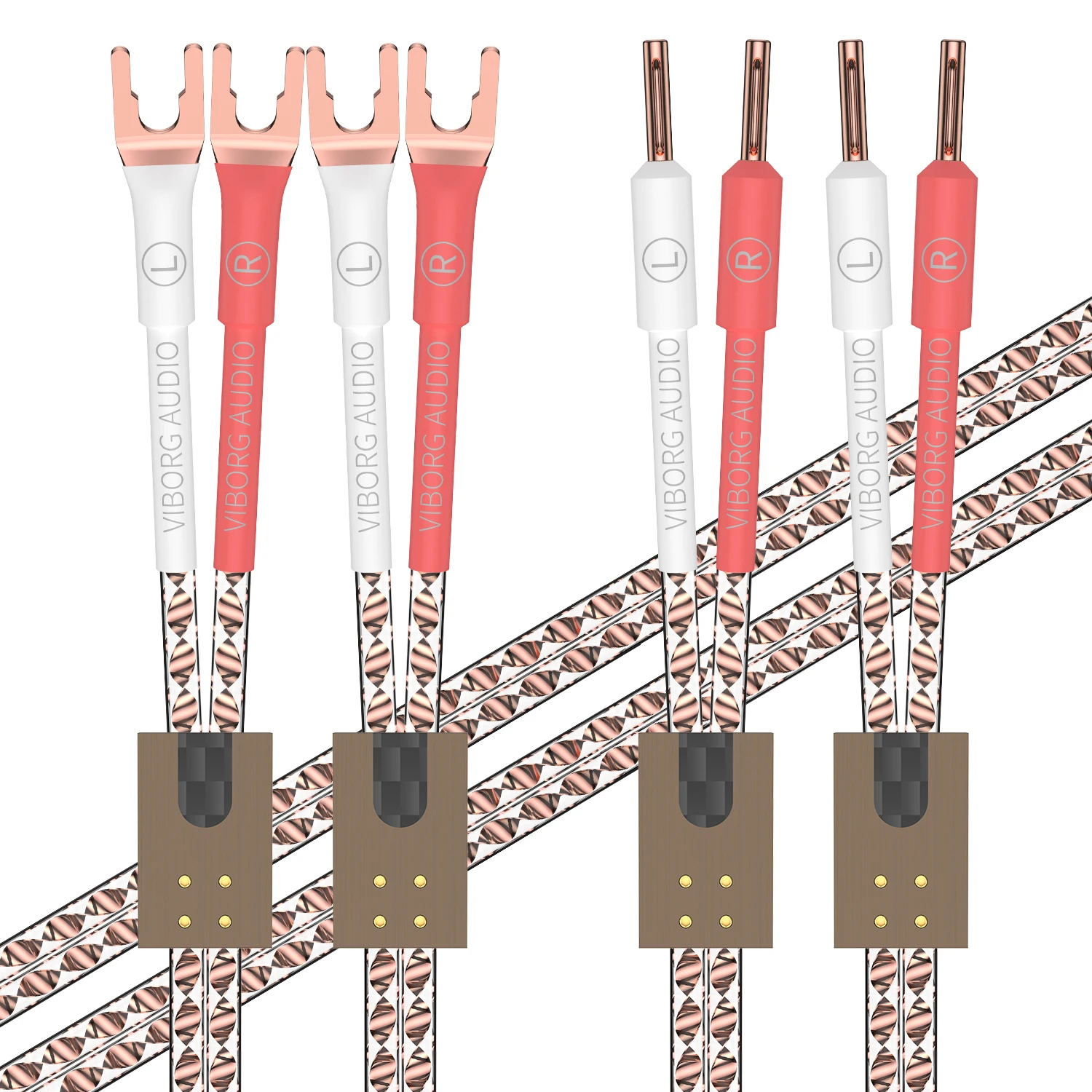 Pair Viborg VS903 DYNAMIC PERFORMANCE Series 17AWG twist solid Flat copper speaker cable with VB401 Pure Copper banana plug