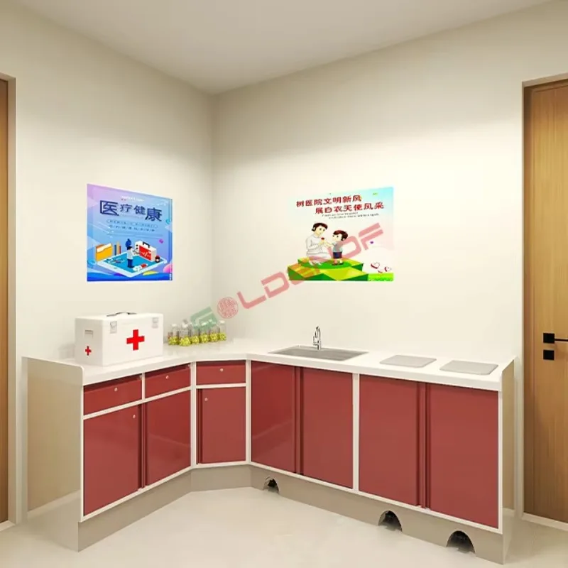 Hospital Department Storage Cabinet With Open Shelf Medical Counter and Sink Unit