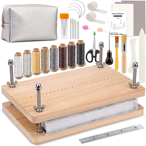 IMAZY-Kits de materiales para encuadernación de libros, suministros para encuadernación, Kit de fabricación de libros con carpeta de huesos de tela, agujas de punzón, hilo de cera