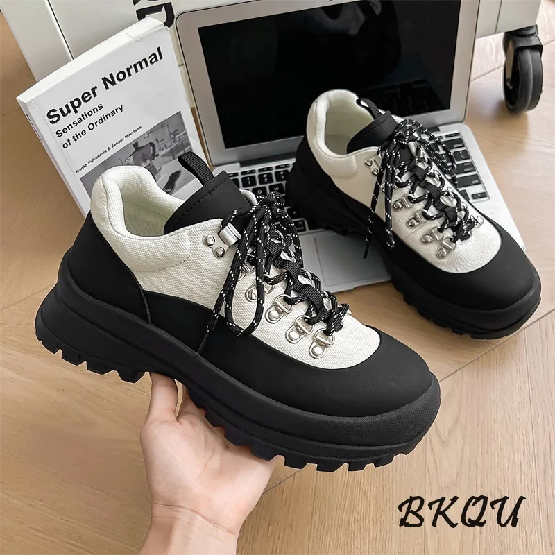 BKQU Mountaineering Men's Shoes Outdoor Hiking Shoes Mountain Vintage Cargo Thick Sole Increase Sports Casual Fashion Shoes