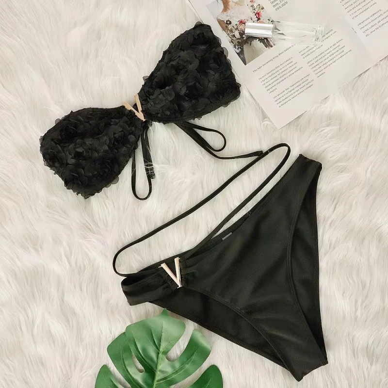 Bikini flower deepVTwo-Piece Beach Hot Spring Vacation Swimwear and Underwear Set