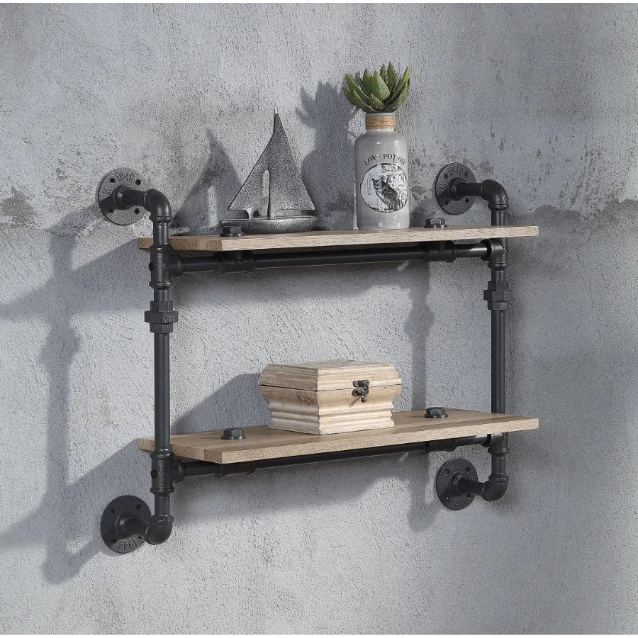 

Brantley Wall Rack with 2 Shelves in Oak and Sandy Black