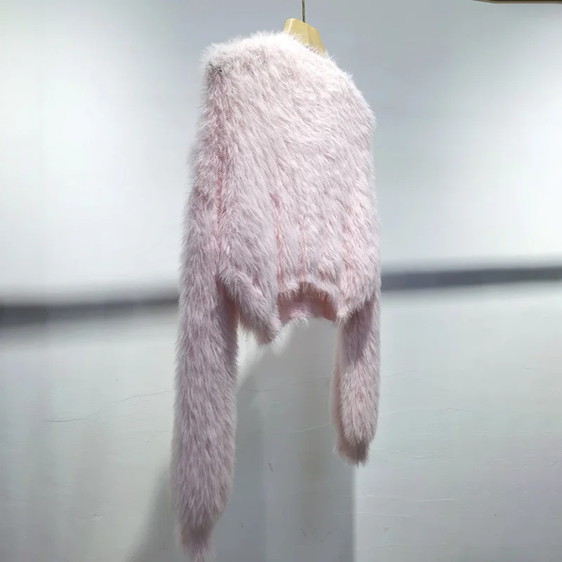 2024 New Short Knitted Cardigan With Real Fox Fur V-neck Casual Real Fur trim Sweater Women Autumn Chic Cardigans