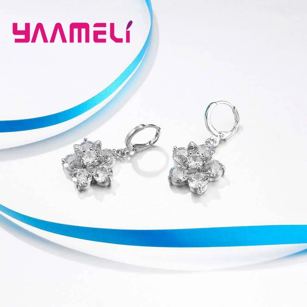 Silver 925  Statement Necklace Earring Jewelry Set For Anniversary Accessory Women Cubic Zircon Bridal Wedding