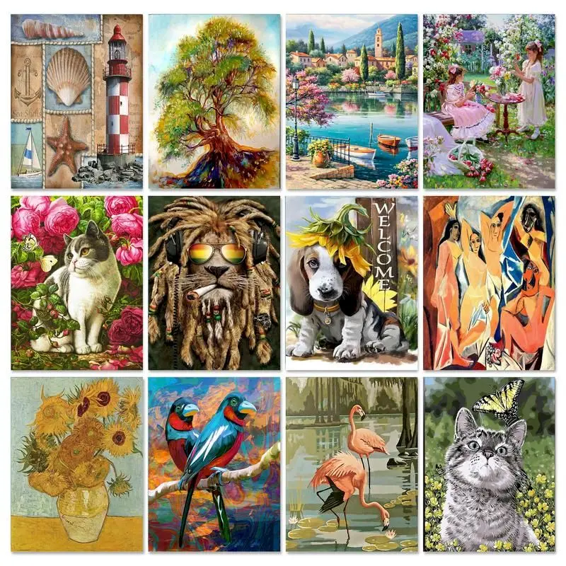 

CHENISTORY Frame DIY Coloring By Numbers Set Animals Picture Canvas By Numbers Handpainted Oil Painting Wall Art For Home Decor