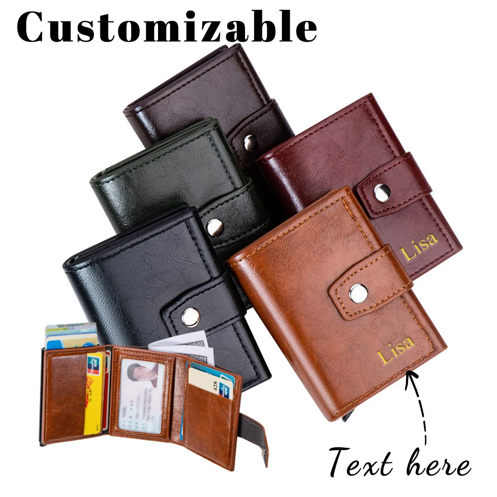 

Мужской антимагнитный автоматический всплывающий кошелек из искусственной кожи с буквами по индивидуальному заказу, визитница, противоугонная сумка для мусора денег