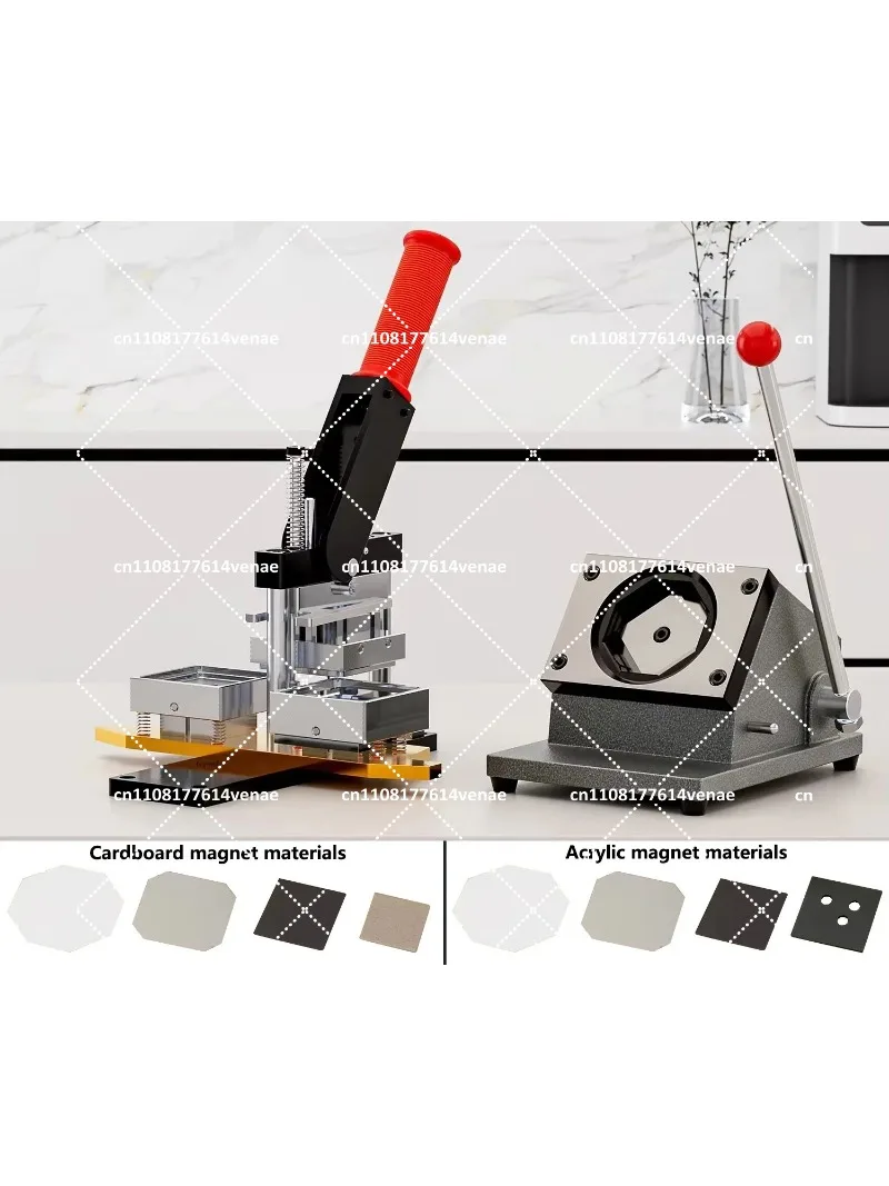 50x50mm DIY Rotary Press Machine for Custom Magnets, Manual Blank Magnet Maker with Paper Cutter, Home & Commercial Use