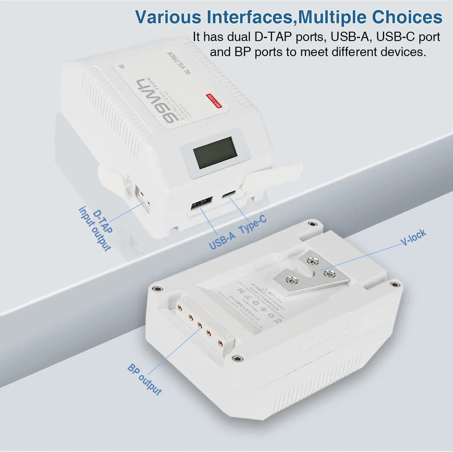 VILTROX BP-V99 Mini V Mount Battery PD Fast Charging V Lock Battery LCD Display Rechargeable Power Bank with Multiple Interfaces