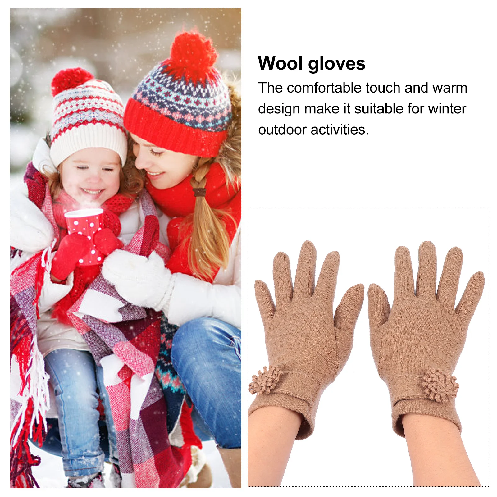 

1Pair Cashmere Warm Gloves Women Outdoor Windproof Touch Screen Winter Skiing Fleece-Lined Cozy Gloves Skiing Supplies