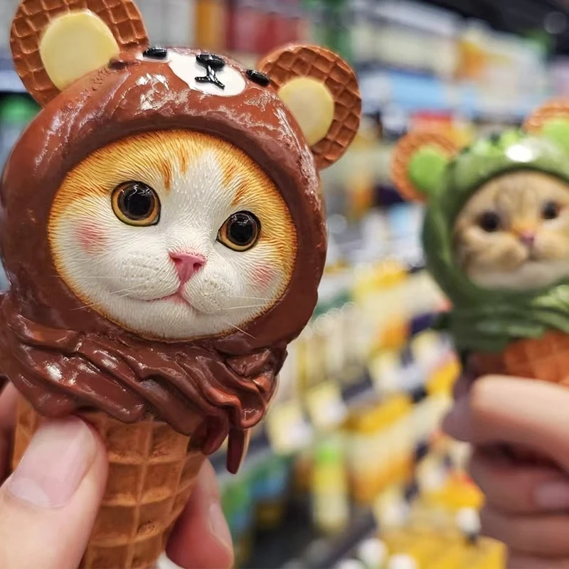 ما قبل البيع 1/6 مقياس جميل الآيس كريم مخروط القط محاكاة اليدوية نماذج للحيوانات صالح سطح المكتب هدية مزخرفة جمع #1