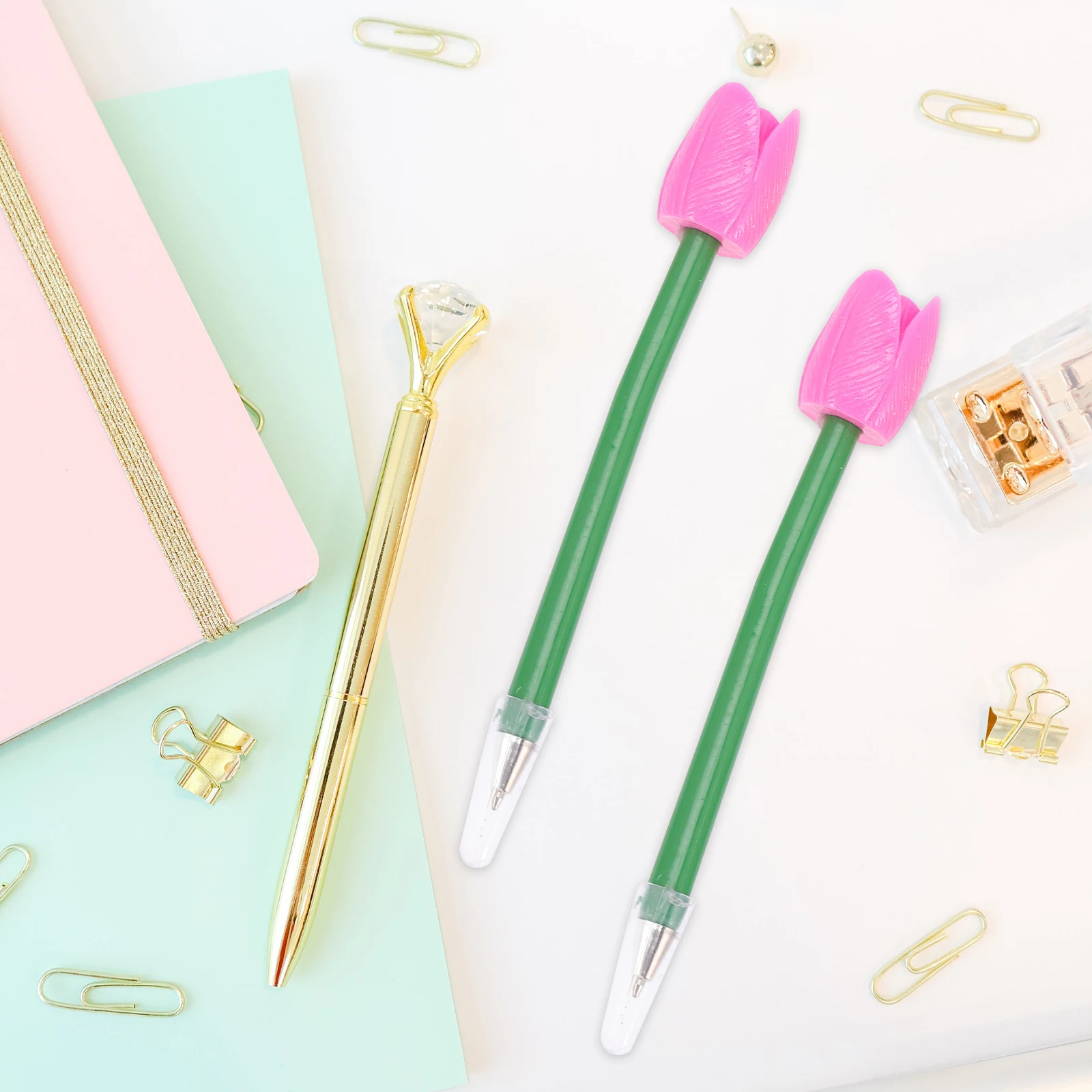 

6 Pcs Tulip Ballpoint Pens Artificial Flower Miss Colored Plastic Decorations Writing Tools Smooth Refillable Gifts
