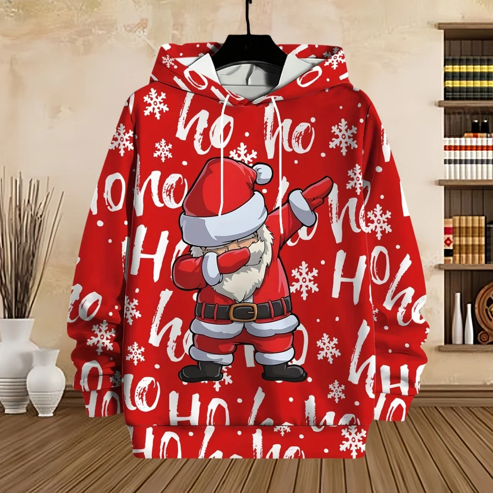 2026 New Model Christmas Series Men's Hooded Sweatshirt Fashion 3D Fun Santa Claus Pattern Hooded Pullover Shirt